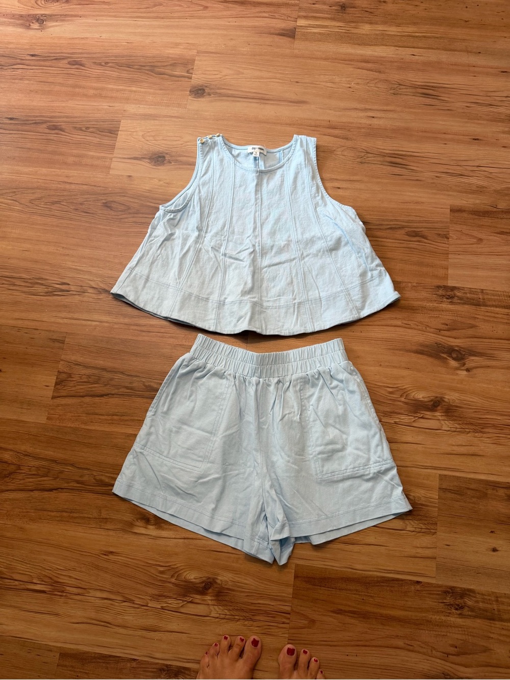 Women’s Light Blue Two-Piece Set - Sleeveless Tank & Elastic Shorts